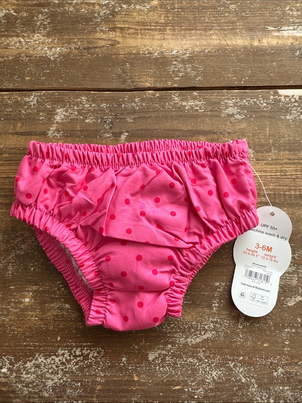 NWT Wonder Nation Baby Girls Pink Polka Dot Swim Diaper Cover Size 3-6M
